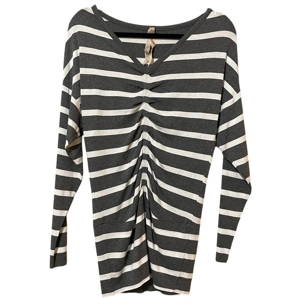 Bailey 44 Grey & White Striped Ruched Long Sleeve Mini Dress Womens S Bodycon
